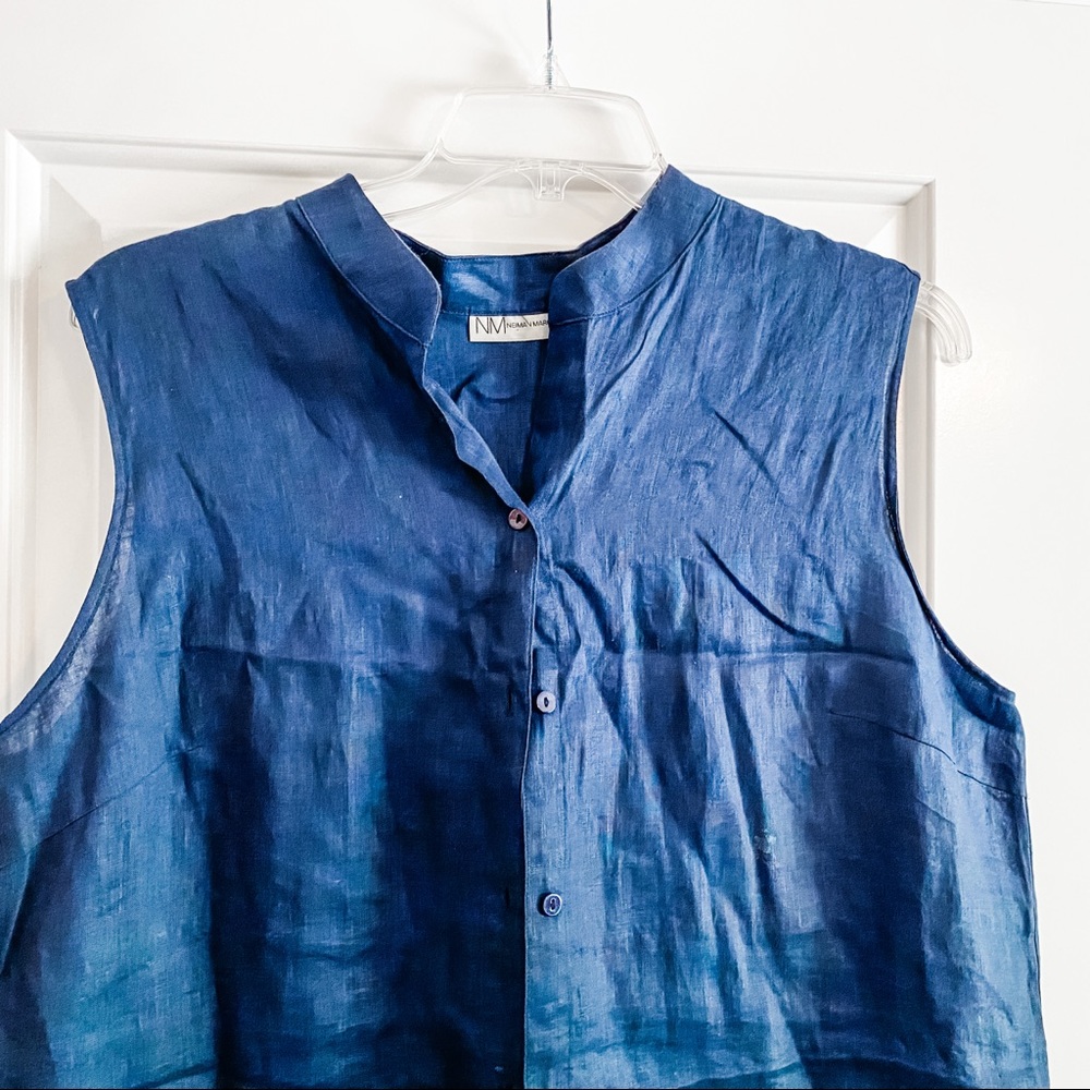 Neiman Marcus Linen Blue Tunic Top